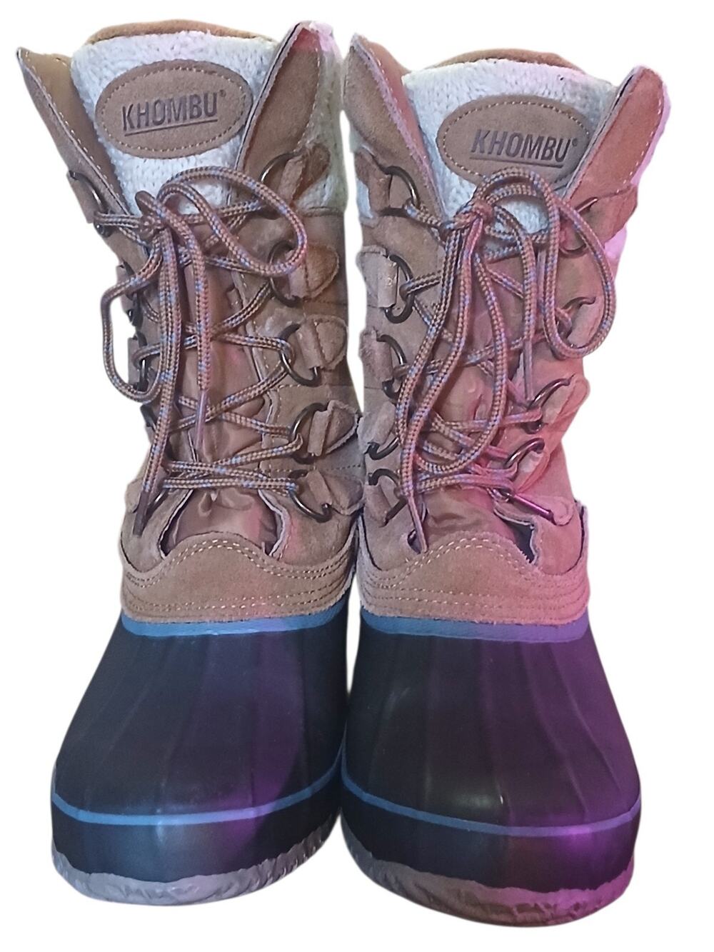 KHOMBU WOMENS WATERPROOF SNOW RUBBER LACE UP BEIGE SUEDE UPPER 10M DUCK BOOTS